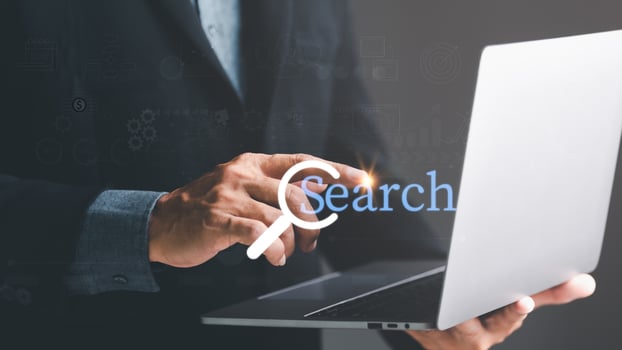 Keyword search technology concept to find information from online websites. website link search and computer communication networks web browser browsing,businessman touching laptop photo