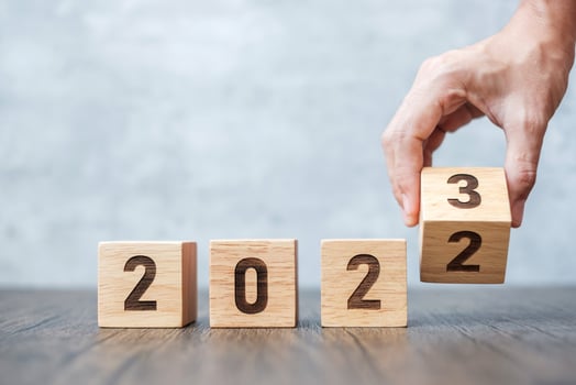 hand flip 2022 to 2023 block. goal, Resolution, strategy, plan,, motivation, reboot, forecast, change, countdown and New Year holiday concepts photo
