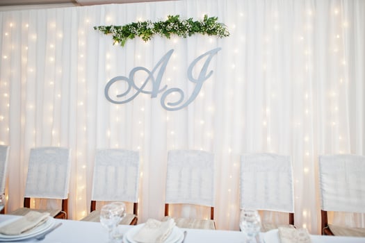 Wedding table set up in restaurant. photo