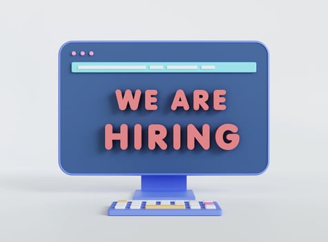 We are hiring job opportunity message on desktop computer. 3D rendering. photo
