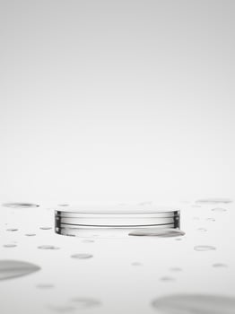 3d glass display podium with water droplets against white background. 3d rendering of realistic presentation for product advertising. 3d minimal illustration. photo