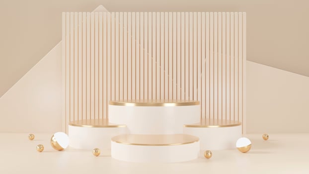 3D rendering of pink and gold pedestal podium,minimal podium blank space for beauty cosmetic product photo