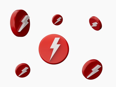 3d Light Bolt icon on red circle many icons flying 3d illustration photo