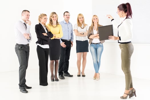 Businesswoman Demonstrating Plan Of Work photo