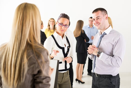 Business people discussing photo