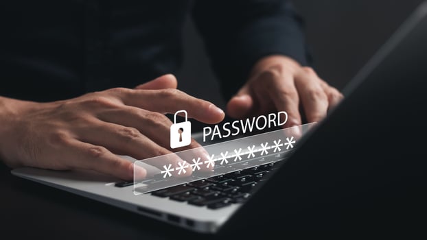 Cybersecurity and privacy concepts to protect data. Lock icon and internet network security technology. Businessmen protecting personal data on laptop and virtual interfaces. photo