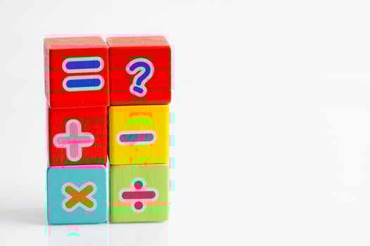 Number wood block cubes for learning Mathematic, education math concept. photo