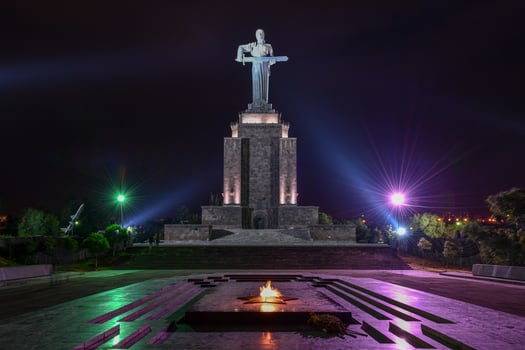 The Mother Armenia statue in Victory Park in Yerevan, Armenia at night, 2022 photo