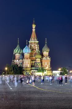 Moscow Red Square and Saint Basil's Cathedral in Moscow, Russia at night. photo