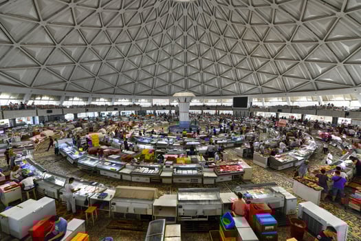 Tashkent, Uzbekistan - July 8, 2019 -  Interior of Chorsu Bazaar in Tashkent, Uzbekistan. It is the traditional bazaar located in the center of the old town of Tashkent photo