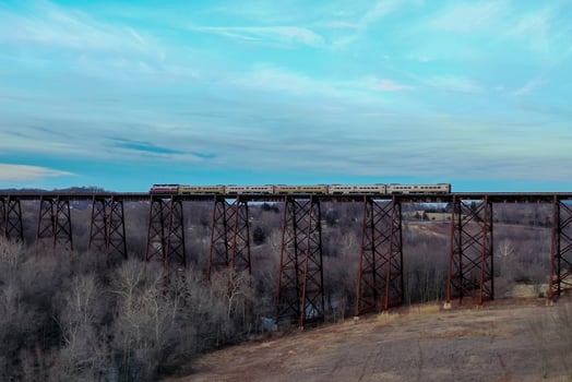 Moodna Viaduct Trestle. The Moodna Viaduct is an iron railroad trestle spanning Moodna Creek and its valley at the north end of Schunemunk Mountain in Cornwall, New York. photo