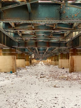 View of a New York City elevated subway underpass in the winter. photo