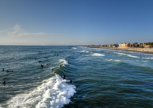 The pier and Pacific Ocean at sunset, in Imperial Beach, near San Diego, California photo