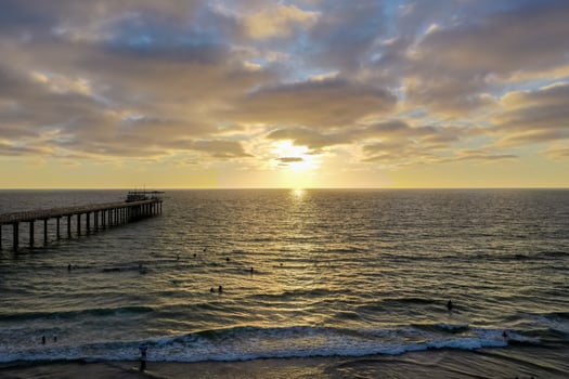 Aerial view of Scripps Coastal Reserve in La Jolla, California at sunset. photo
