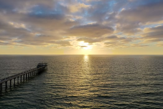 Aerial view of Scripps Coastal Reserve in La Jolla, California at sunset. photo