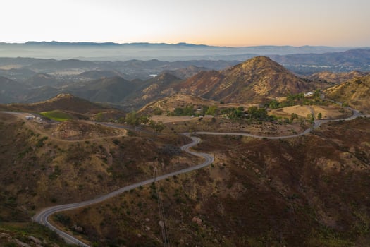 Panoramic view of the famous Mulholland highway in Southern California at sunset. photo