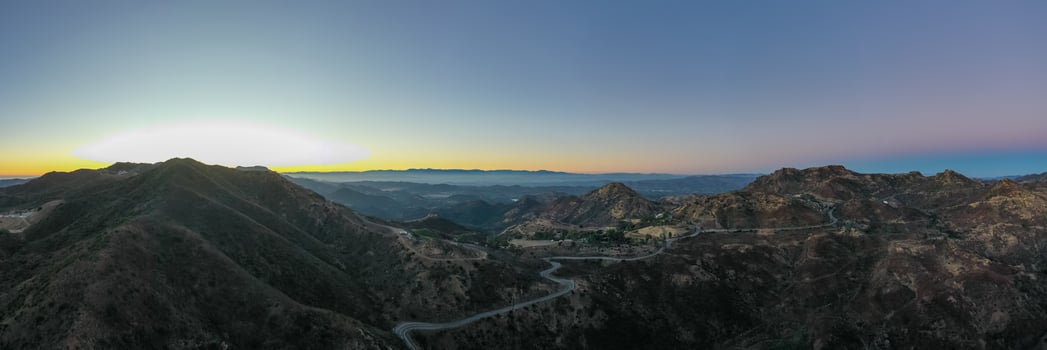 Panoramic view of the famous Mulholland highway in Southern California at sunset. photo
