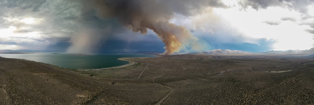 Mono Lake and its dramatic tufa towers emerging from the surface in California. photo