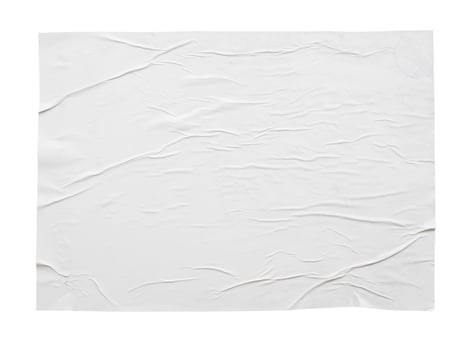 Blank white crumpled and creased sticker paper poster texture isolated on white background photo