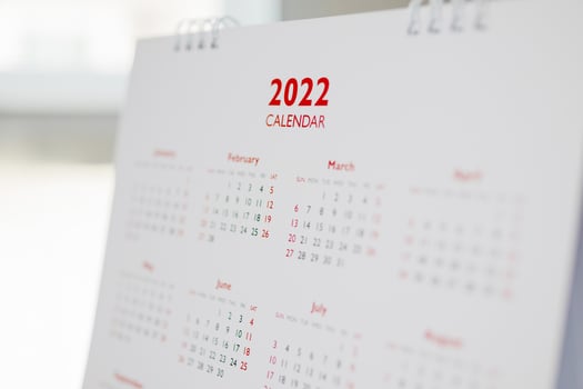 Close up 2022 calendar page dates and month background business planning appointment meeting concept photo