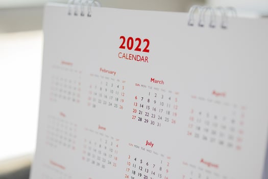 Close up 2022 calendar page dates and month background business planning appointment meeting concept photo