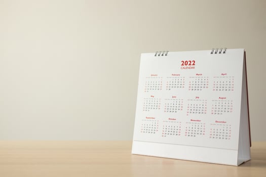 Close up 2022 calendar page dates and month background business planning appointment meeting concept photo