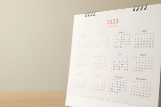 Close up 2022 calendar page dates and month background business planning appointment meeting concept photo
