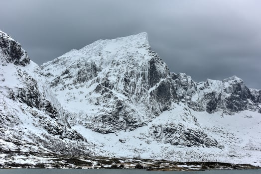 Flakstadoya in the Lofoten Islands, Norway in the winter on a cloudy day. photo