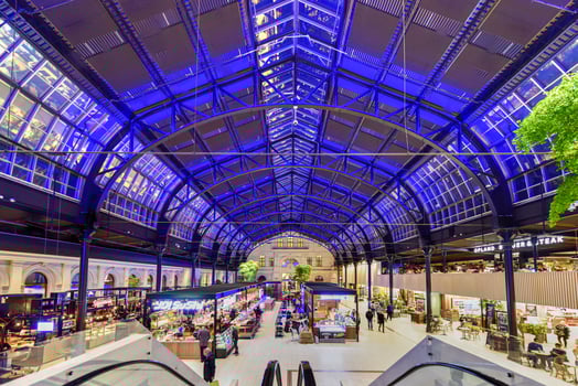 Escalators leading to the tracks at the Oslo Central Station in Oslo, Norway 2022 photo