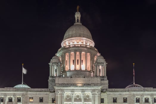 The Rhode Island State House, the capitol of the U.S. state of Rhode Island at night. photo