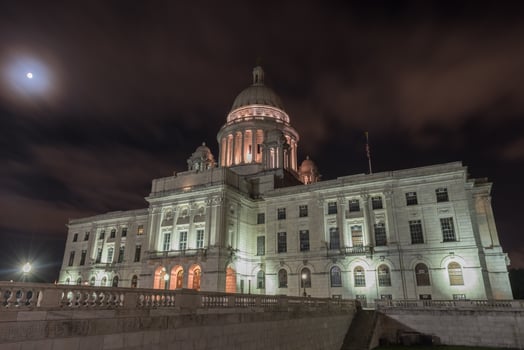 The Rhode Island State House, the capitol of the U.S. state of Rhode Island at night. photo