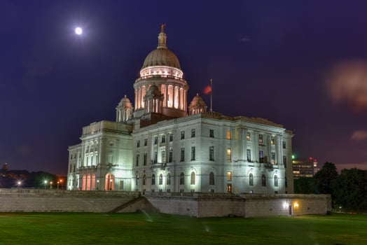 The Rhode Island State House, the capitol of the U.S. state of Rhode Island at night. photo