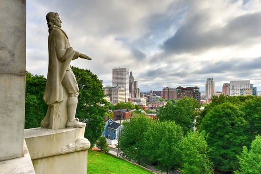 Prospect Terrace Park view of the Providence skyline and Roger Williams statue, Providence, Rhode Island, USA photo
