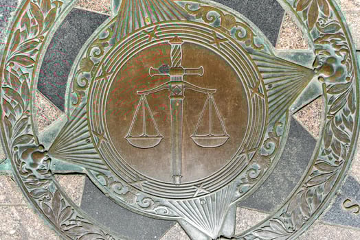 Scales of justice by the Superior Court building in Providence Rhode Island photo
