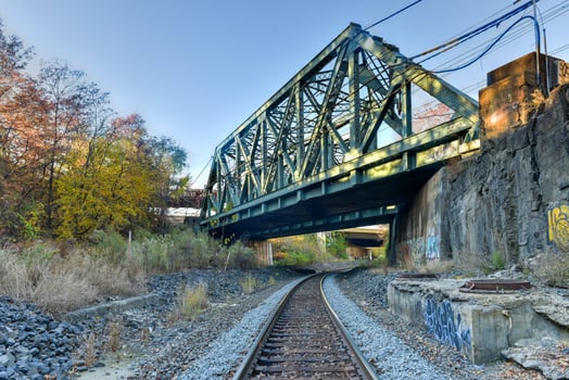Train tracks going through the Bergen Arches of Jersey City, New Jersey. photo