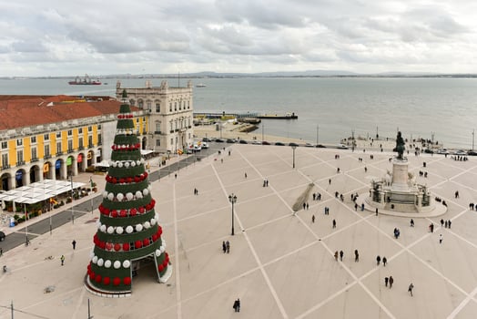 Commerce Square in Lisbon, Portugal with Christmas decorations. photo