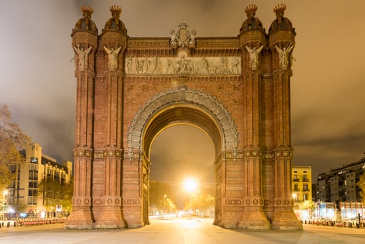 The Arc de Triomf at night in Barcelona, Spain. photo