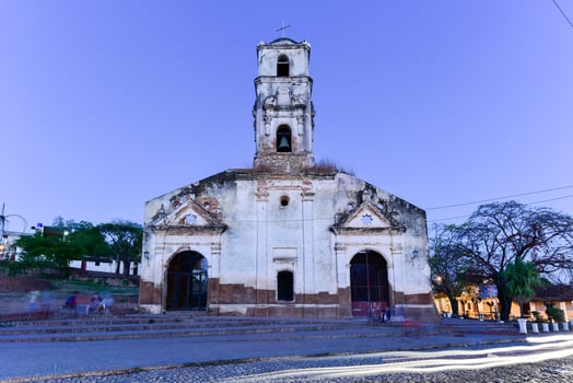 Ruins of the colonial catholic church of Santa Ana in Trinidad, Cuba at night. photo