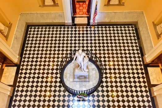 Richmond, Virginia - Feb 19, 2017 -  Monument to George Washington in the rotunda in the Virginia State Capitol in Richmond, Virginia. photo