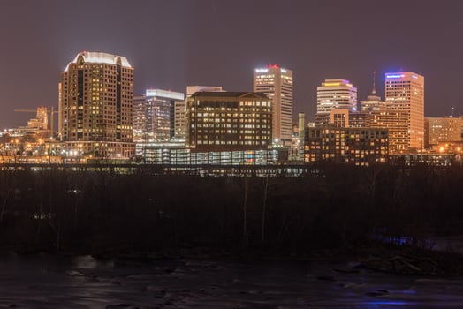 Richmond, Virginia - Feb 19, 2017 -  Panoramic skyline view of Richmond, Virginia at night. photo
