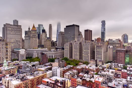 Manhattan skyline view in the evening as dusk approaches. photo