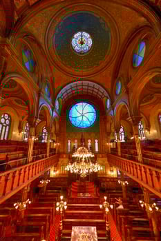 New York City - Oct 11, 2017 -  The Eldridge Street Synagogue, built in 1887, is a National Historic Landmark synagogue in Manhattan's Chinatown neighborhood. photo