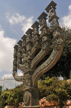 Knesset Menorah in front of the Knesset in the Park of Roses in Jerusalem photo