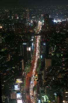View of Roppongi Hills from Mori Tower in Tokyo, Japan at night. photo