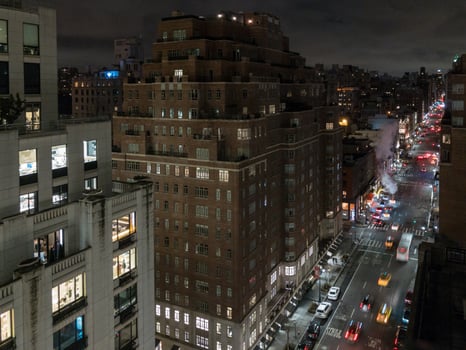 Aerial view of Midtown offices in Manhattan, New York City at night. photo