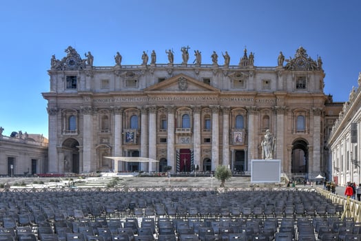 Saint Peter's Basilica and square in preparation for Easter celebration in the Vatican City. photo