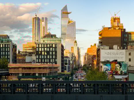 Construction development at the Hudson Yards in Manhattan, NYC, on Chelsea West Side of residential apartments, offices photo