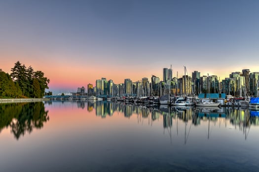 Vancouver Downtown Skyline at dusk from Stanley Park, Canada. photo