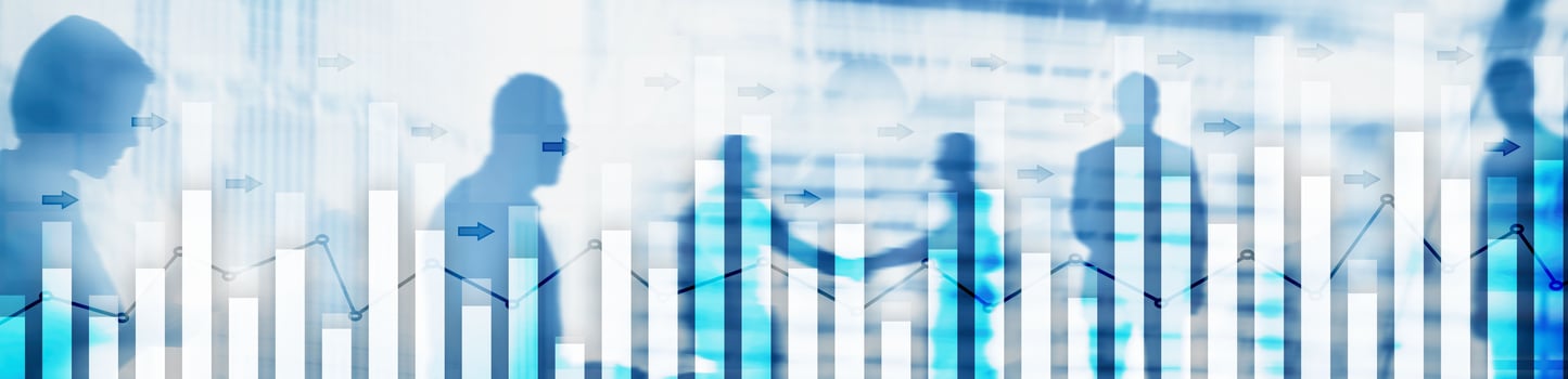 Investment trading financial analysing forex currency economy growth abstract background business people modern city. photo