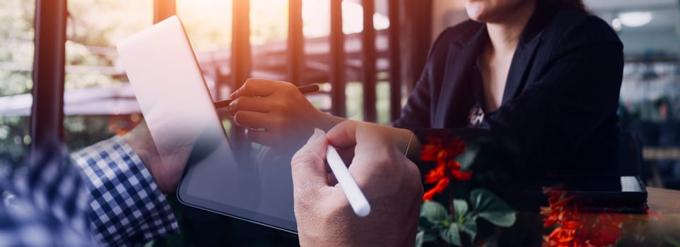 businesswoman hand working with laptop computer, tablet and smart phone in modern office with virtual icon diagram at modernoffice in morning light photo